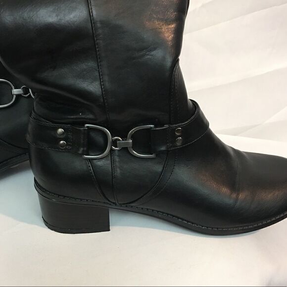 Bandolino Tall Black Brown Vegan Leather Buckle Zip Up Boot Size 61/2 - Picture 2 of 8